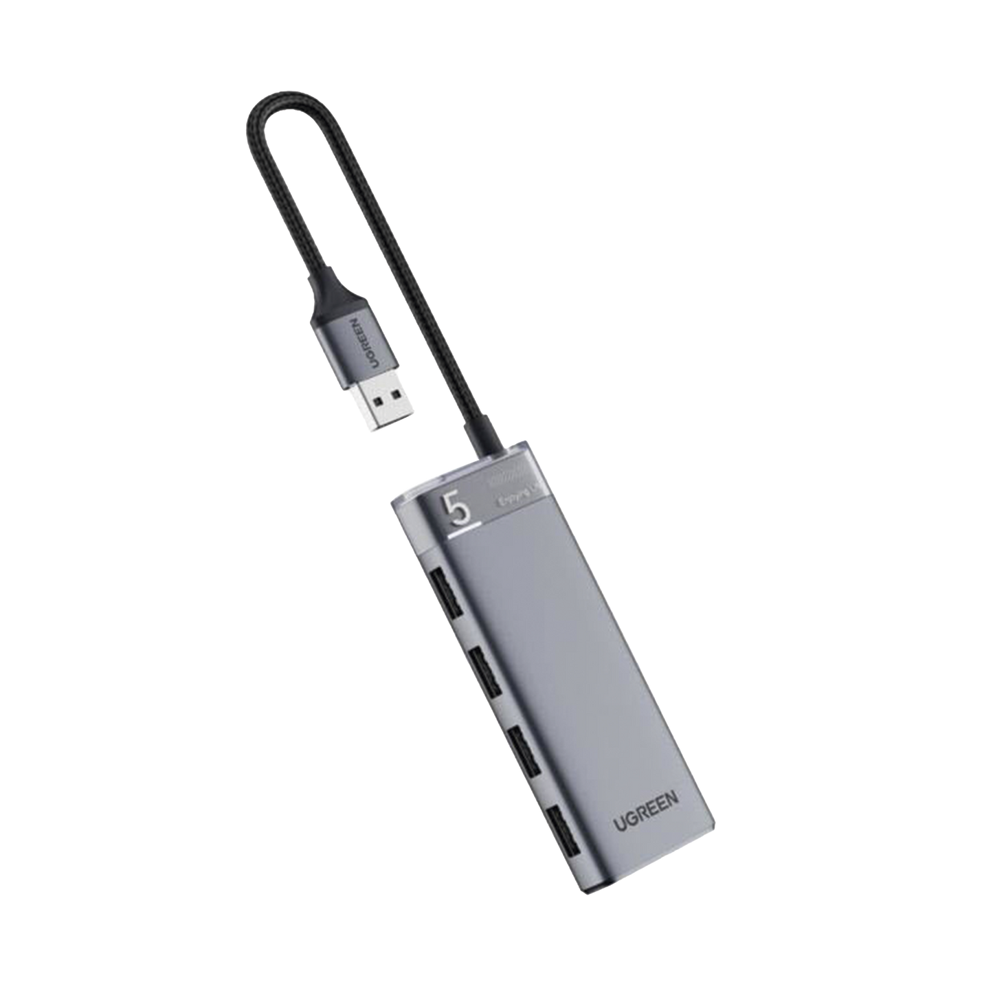 HUB USB-A 3.2 Gen1 4 EN 1 | 4 Puertos USB-A (5Gbps) | Carcasa ABS + PC | Soporta OTG | Luz Indicadora LED | Cable de Nylon Trenzado de 20cm (Mas de 20000 flexiones) | Interfaz Niquelada | Color Gris Metalizado.
