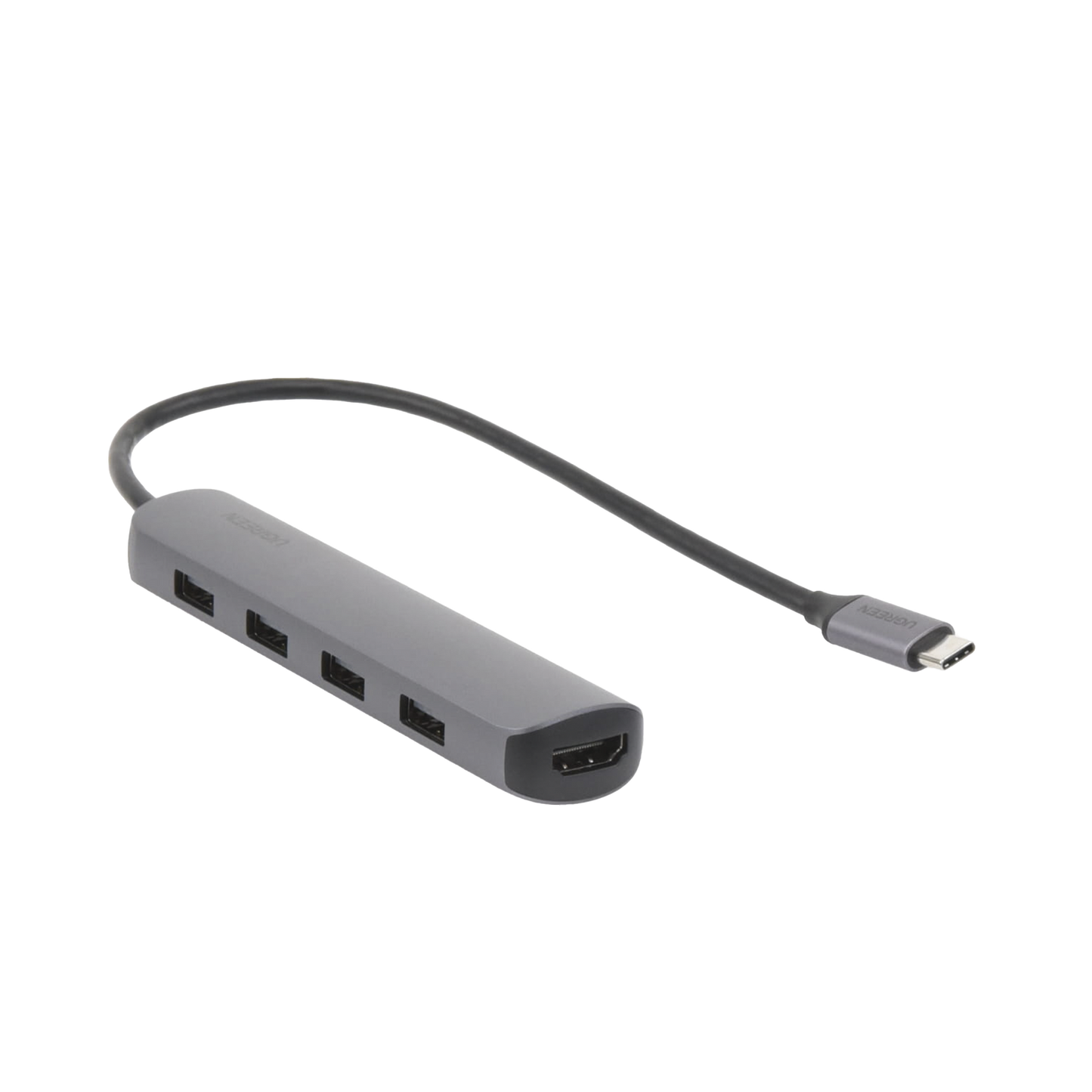 HUB USB-C Multipuertos / 4 Puertos USB-A 3.0 /  HDMI 4K@30Hz / USB 3.0 a 5Gbps / Chip Inteligente Incorporado / 5 en 1 / Carcasa de Aluminio.