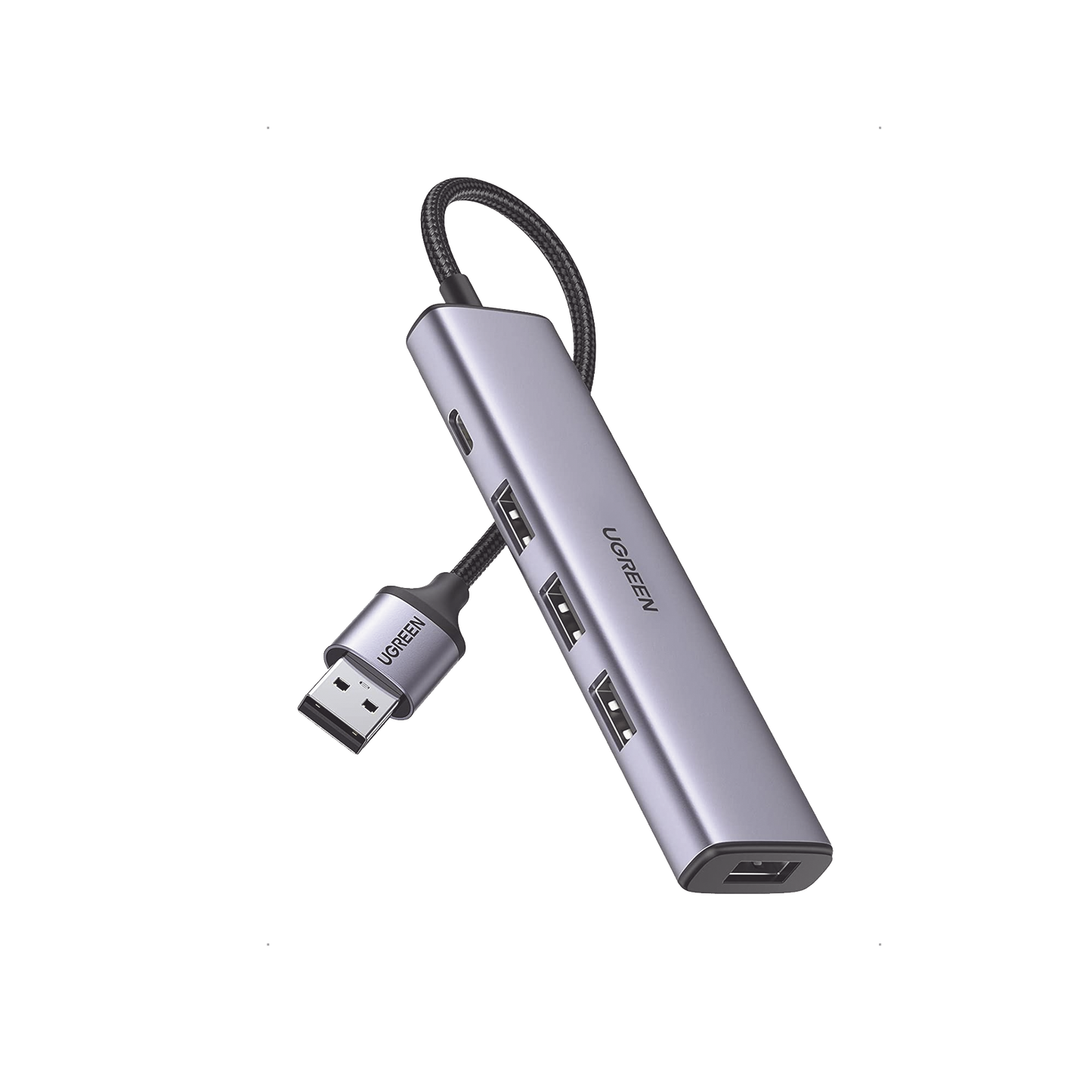 HUB USB-A 3.0 Multipuertos / 4 Puertos USB-A 3.0 (5Gbps) / Cable 20 cm / Ideal para Transferencia de Datos / Entrada Tipo C para alimentar equipos de mayor consumo como discos duros / 4 en 1 / Carcasa de Aluminio.