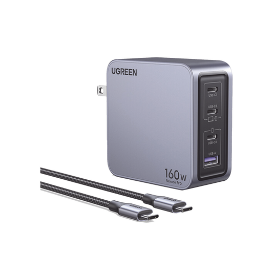 Cargador de 160W serie Nexode PRO | 3 Puertos de Carga Rápida | 2 USB-C | 1 USB-A | Tecnología GaN II +SIC | PD3.1 / QC4.0 | Tecnología de Protección Térmica | Optimiza la Experiencia de Carga | Incluye cable USB-C