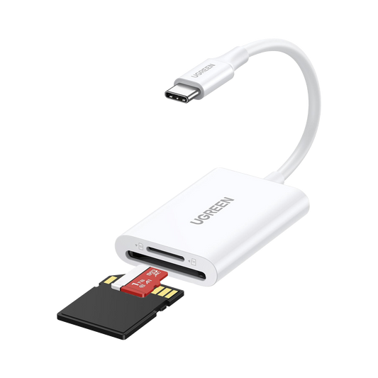 Lector de Tarjetas USB-C 3.1 | Soporta Micro-SD (TF) /SD | 5Gbps | 170 MB/s | OTG | Soporta hasta 2TB | Admite intercambio en Caliente | 2 tarjetas simultaneas | Soporta Windows/Mac OS/Linux | Color Blanco