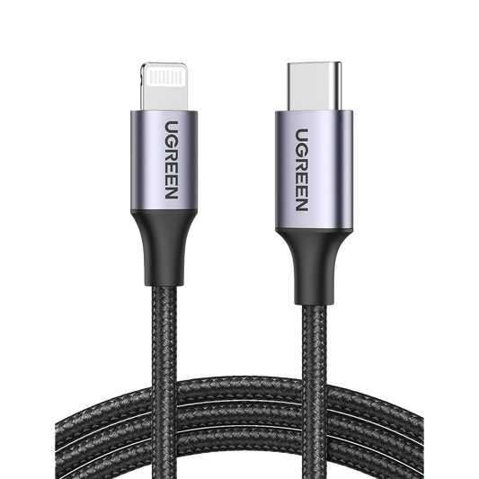 Cable USB-C a Lightning | 2 Metros | Certificado MFi | Carga Rápida 60W | 480 Mbps | Conector C94 | Adecuado para iPhone, iPad y iPod | Protección Integrada | Caja de Aluminio | Nylon Trenzado | Color Negro | 2 años de Garantía