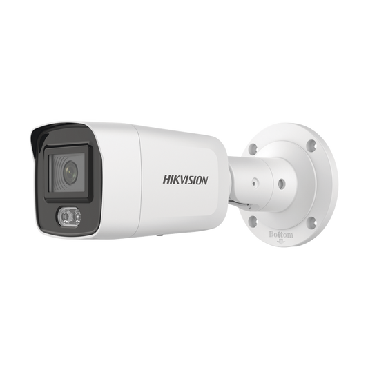 Bala IP 4 Megapixel / Imagen a Color 24/7 (ColorVu) / Lente 2.8 mm / Luz Blanca 40 mts / Exterior IP67 / WDR 130 dB / Audio y Alarma I/O / Captura Facial / ONVIF / Micro SD