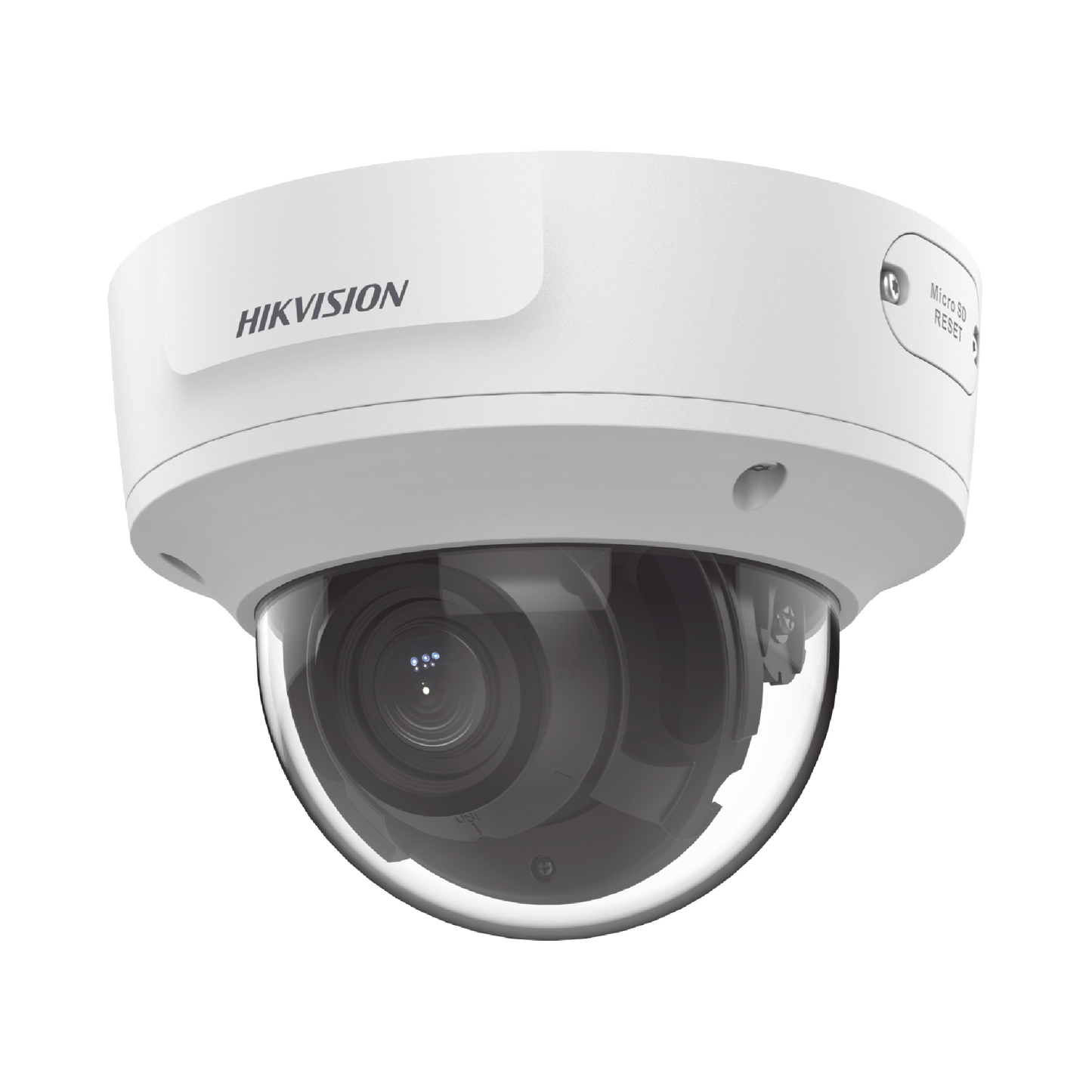 Domo IP 5 Megapixel / Lente Mot. 2.7 a 13.5 mm / 45 mts IR EXIR / AcuSense / IP67 / IK10 / WDR 120 dB / PoE+ / Entrada y Salida de Audio y Alarmas / MicroSD