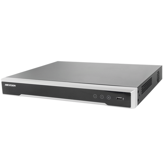 NVR 12 Megapixel (4K) / 32 canales / 16 Puertos PoE+ / Soporta Cámaras con AcuSense / Hik-Connect / 2 Bahías de Disco Duro / Switch PoE 300 mts / HDMI en 4K / Soporta POS