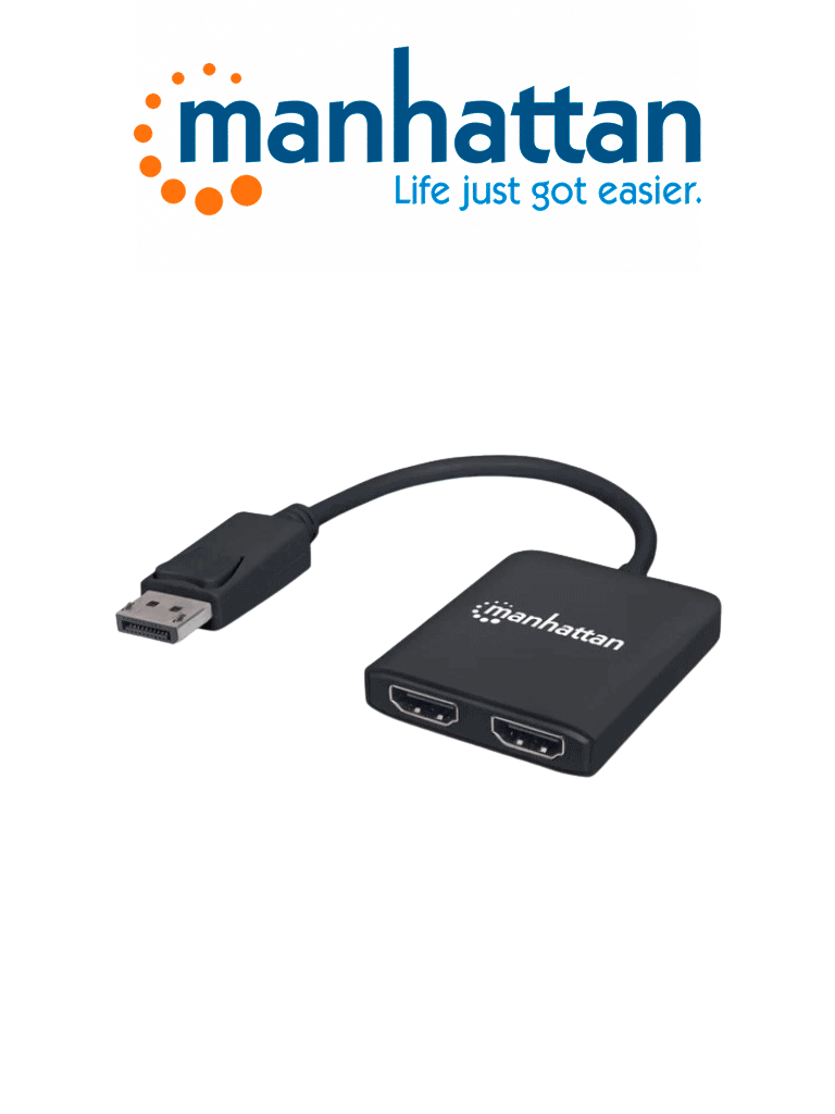 MANHATTAN 152716 Hub MST - de DisplayPort a 2 puertos HDMI DisplayPort macho a 2 HDMI hembras, soporta modos de Espejo, Escritorio Extendido y Video Wall, 4K@30Hz, alimentación USB, negro