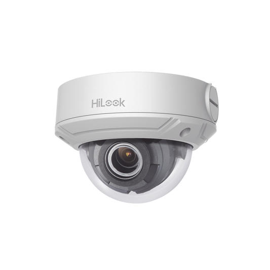 HiLook Series / Domo IP 4 Megapixel / 30 mts IR / Exterior IP67 / PoE / WDR 120 dB / Lente Motorizado 2.8-12 mm / IK10 / MicroSD