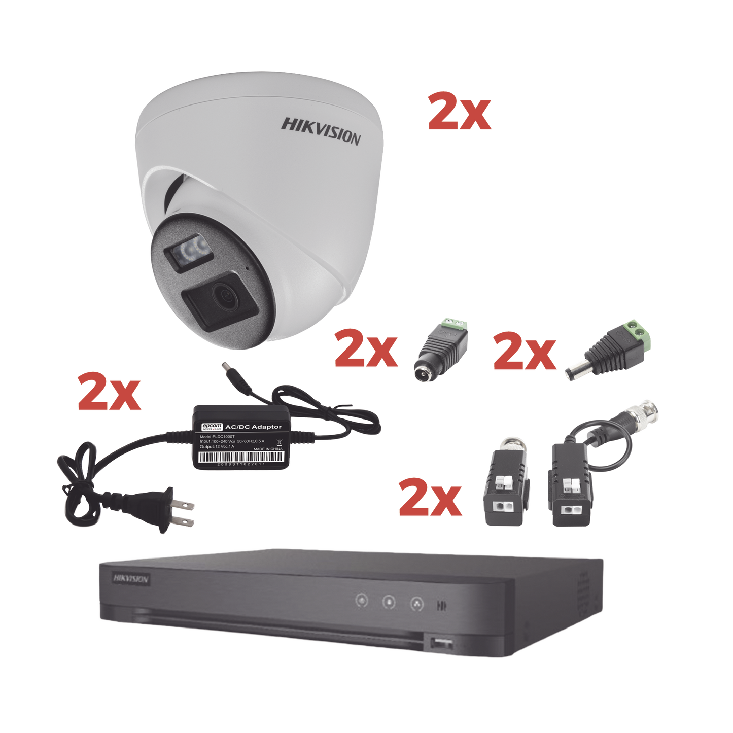 Kit Audio Bidireccional TurboHD 1080p / DVR 4 Canales / 2 CÃ¡maras Eyeball (Exterior) con Bocina y MicrofÃ³no Integrado / 2 Fuentes de Poder / Accesorios