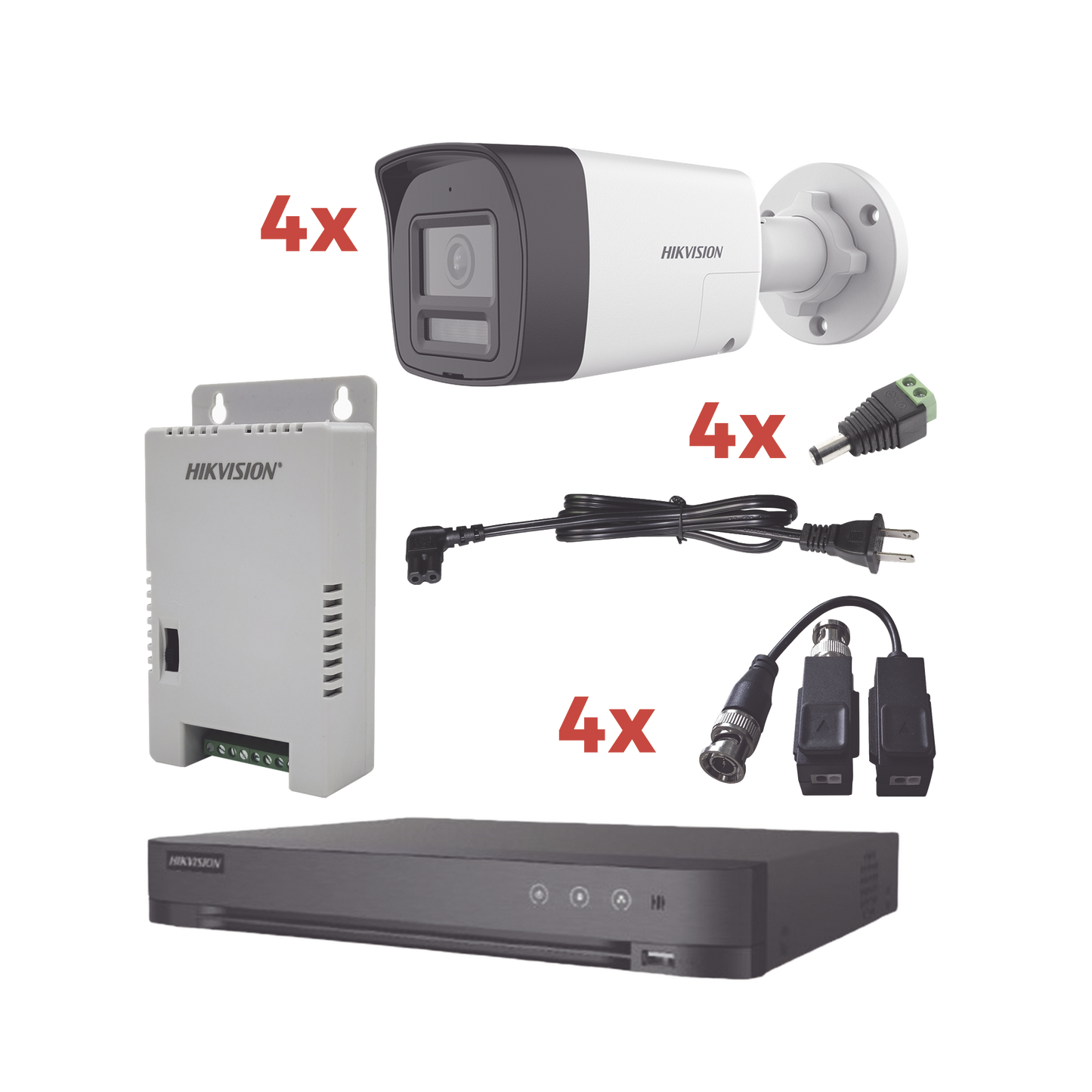 Kit Audio Bidireccional TurboHD 1080p / DVR 4 Canales / 4 CÃ¡maras Bala (Exterior) con Bocina y MicrofÃ³no Integrado / 1 Fuente de Poder / Accesorios