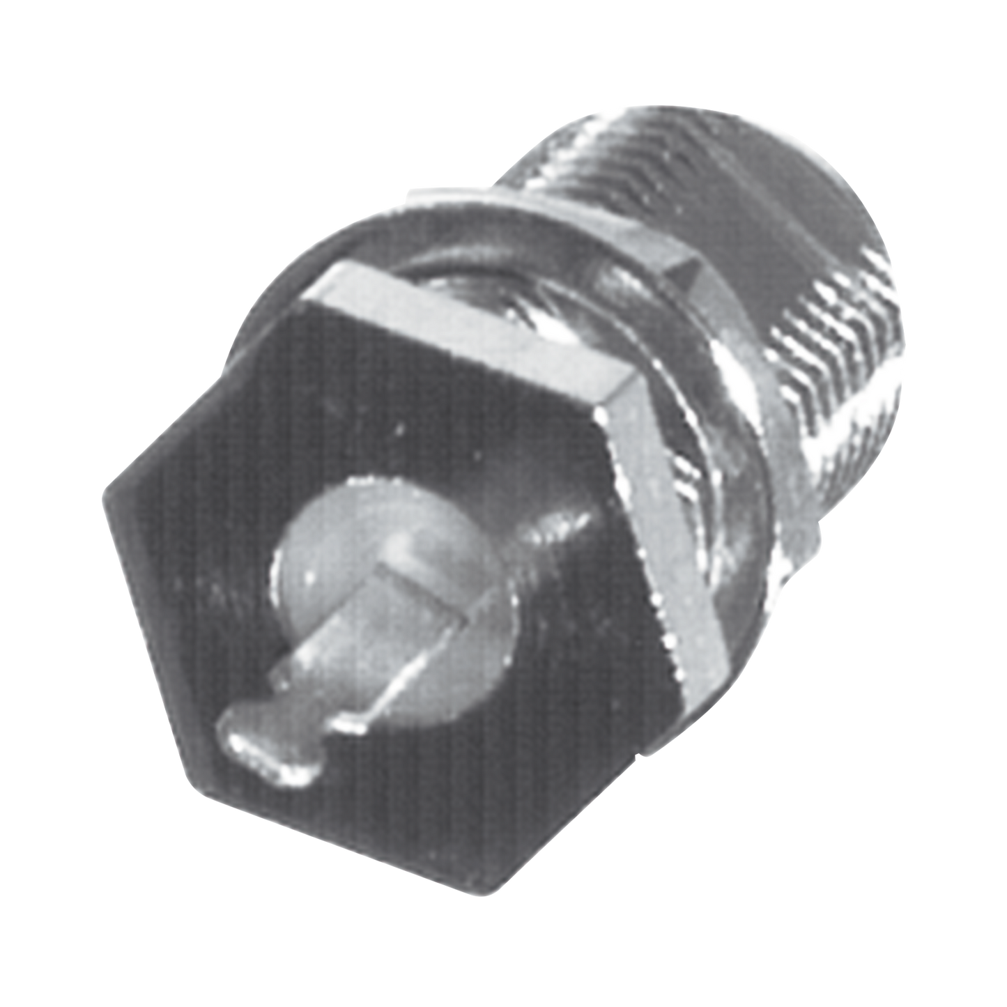 Conector F Hembra para Panel en Doble D-Plano, Borde Hexagonal, Terminal Soldable Níquel/ Estaño/ Polipropileno.