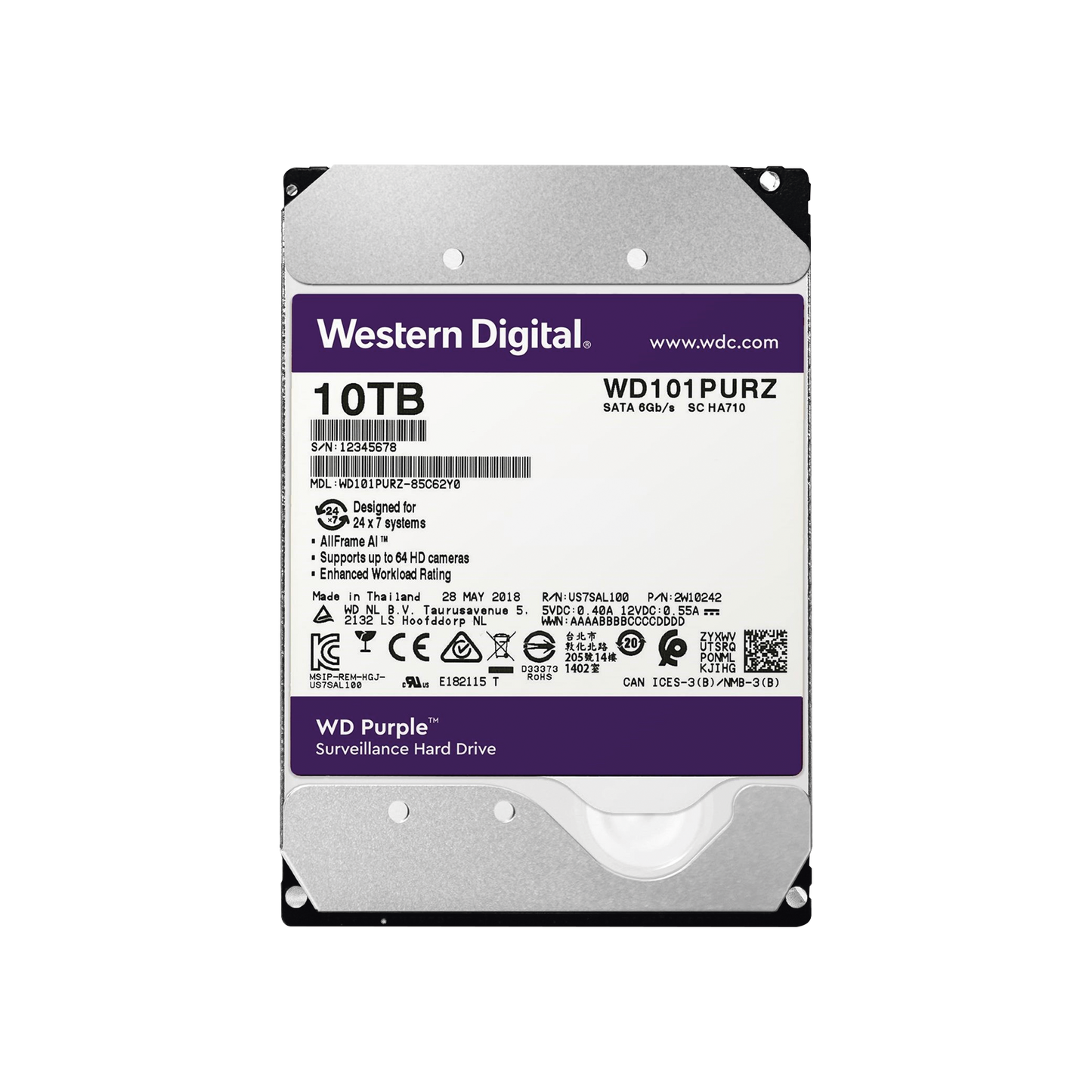 Disco duro WD de 10TB / 7200RPM / Optimizado para Videovigilancia