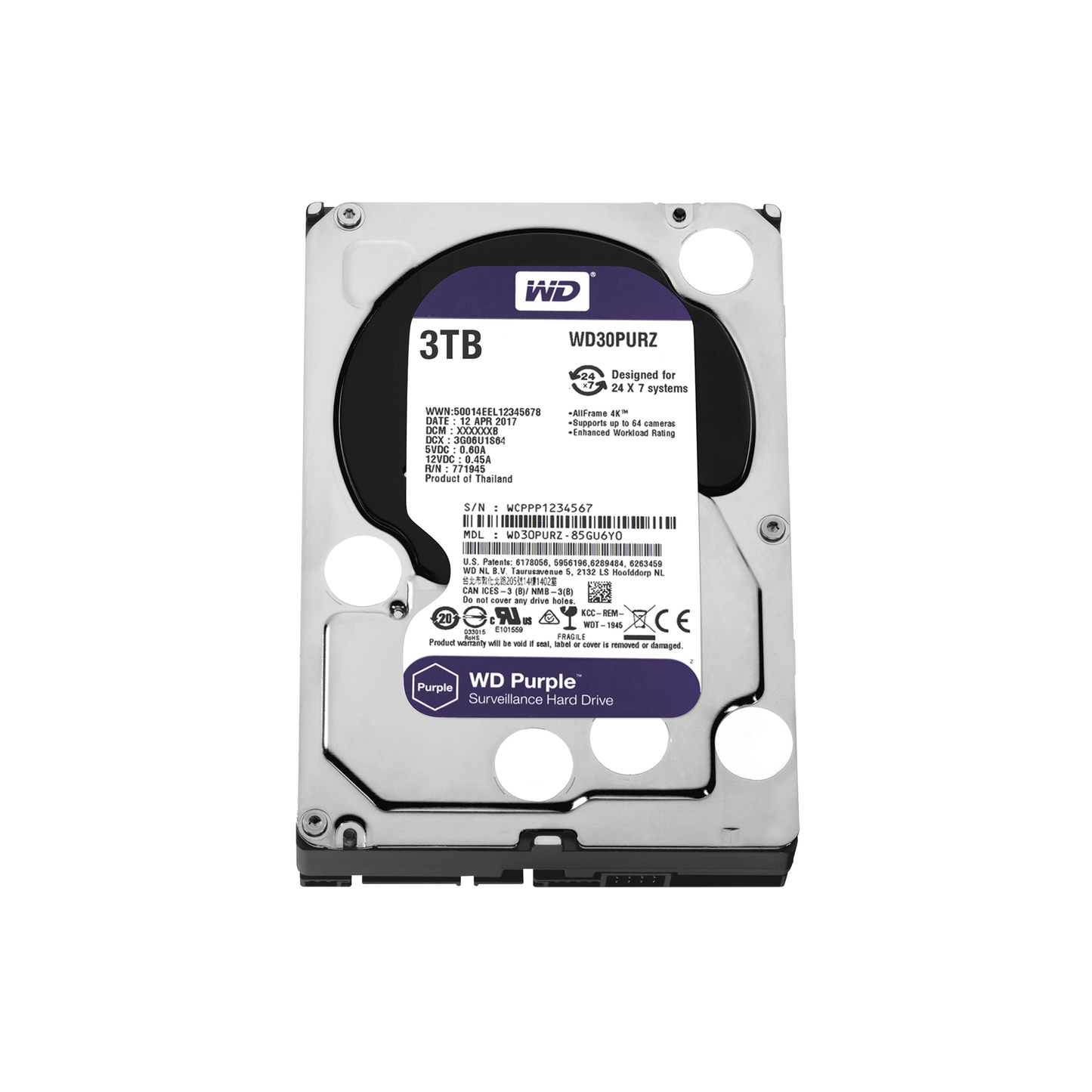 Disco Duro PURPLE de 3TB / 3 AÑOS DE GARANTÍA / Para Videovigilancia