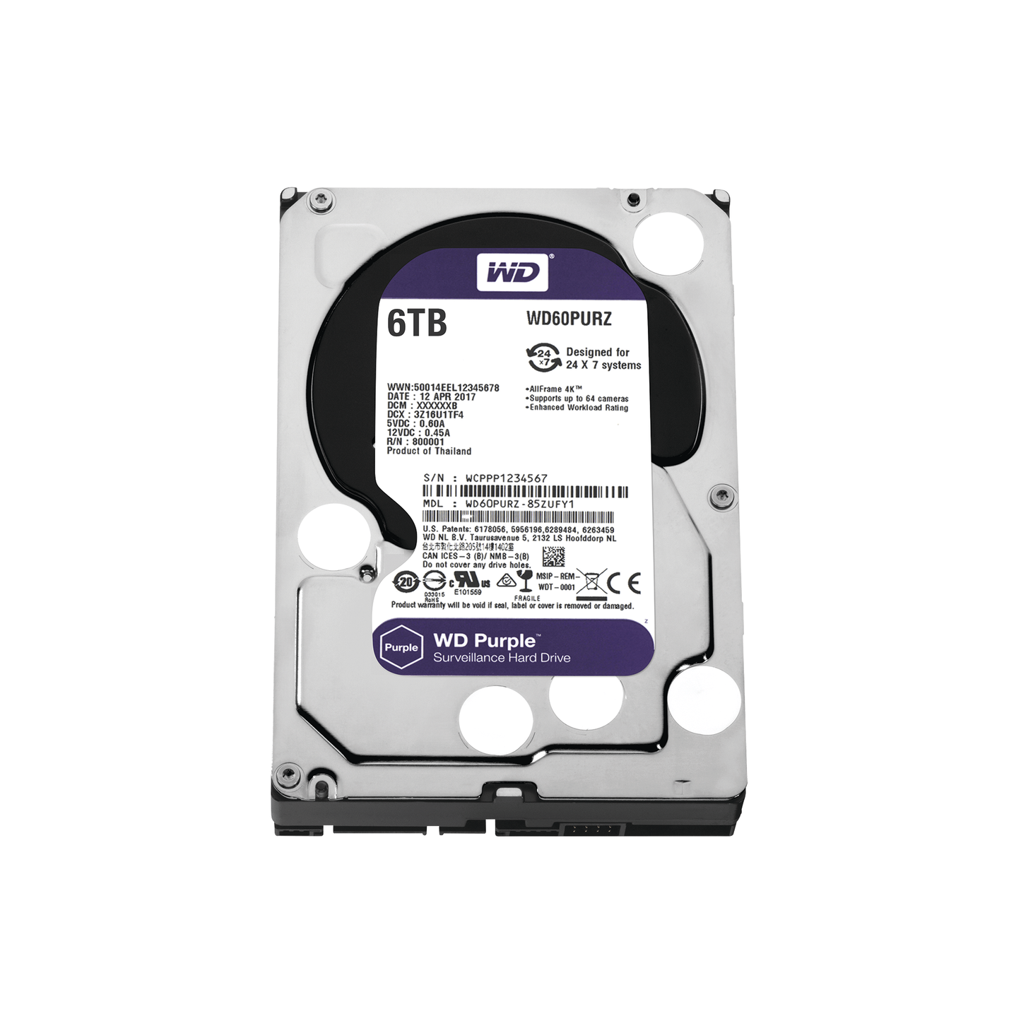 Disco Duro PURPLE de 6TB / 3 AÑOS DE GARANTÍA / Para Videovigilancia