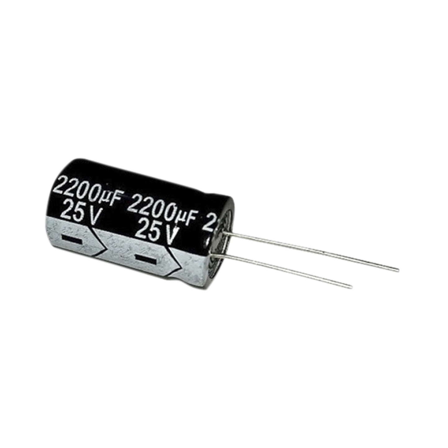 Capacitor Electrolítico en Aluminio, Radial de 2200 µFd, 25 Vcc, 105 °C, 13 x 25 mm.