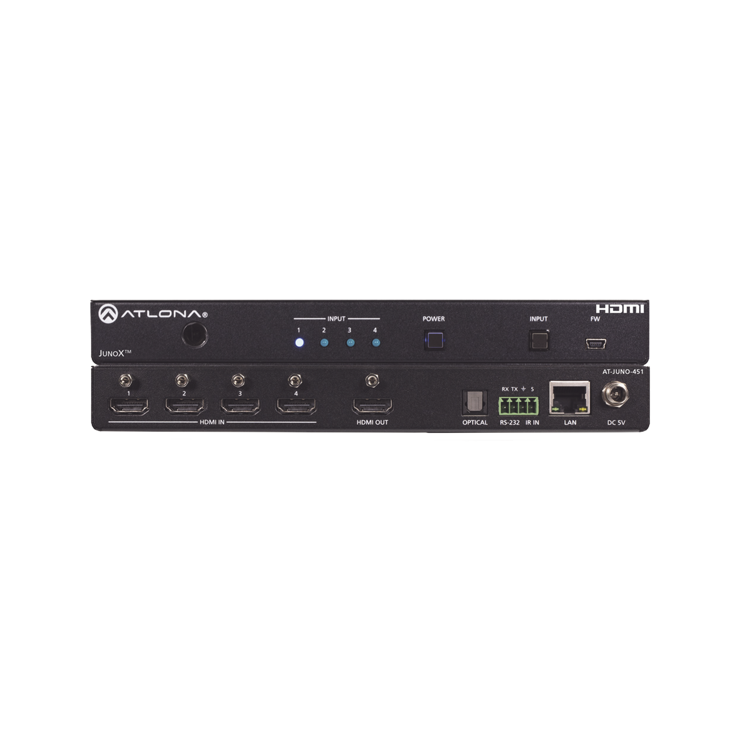 Atlona JunoX™ Switch HDMI 4K UHD HDR 4x1 / Conmutación Automática, Compatible HDCP 2.2, Control Remoto IR, Funciones de Gestión EDID, Canal ARC y Salida TOSLINK.