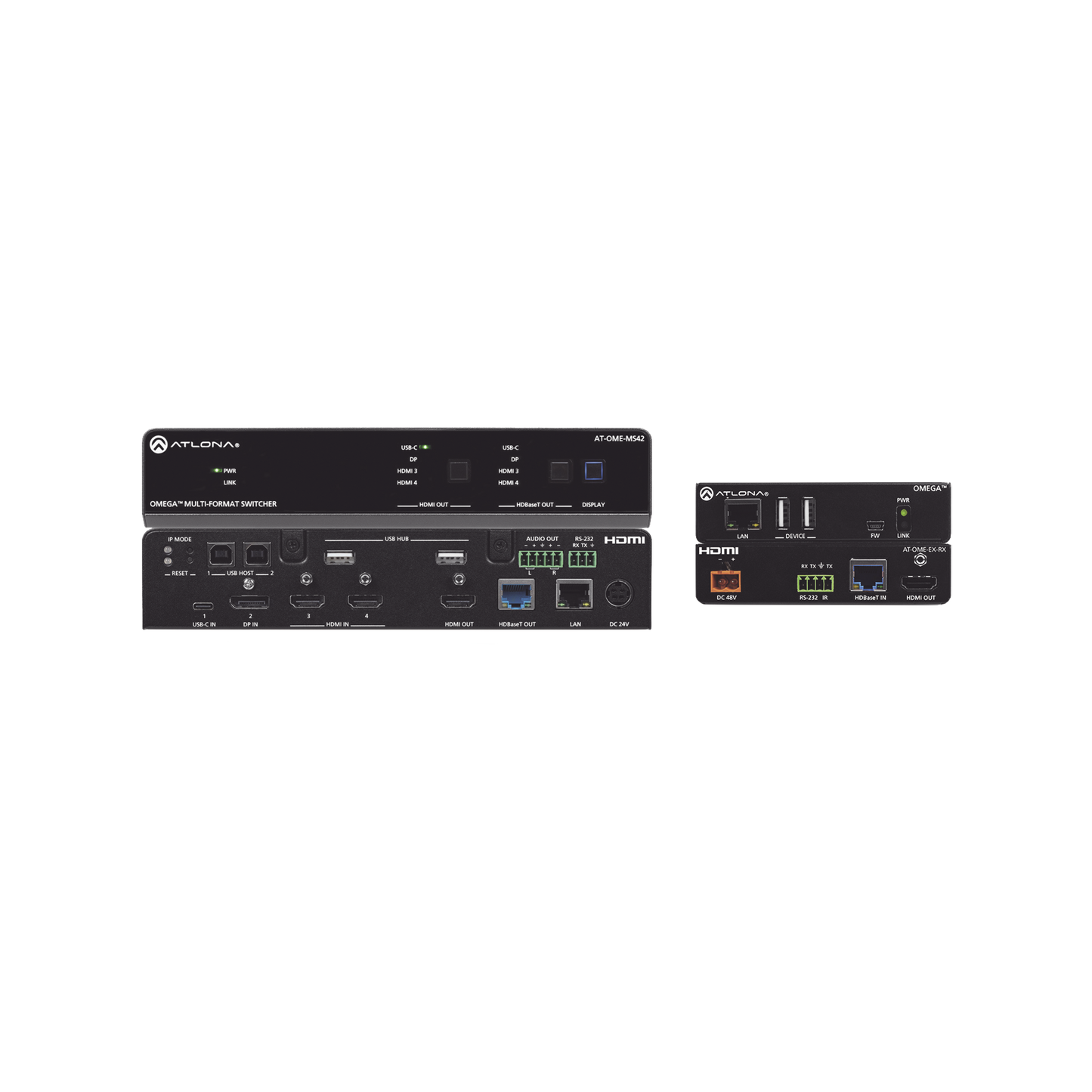 OMEGA 4X2 4K/UHD MULTIFORMAT MATRIX SWITCHER TX/RX KIT ;  WITH HDMI ;  USB-C ;  DISPLA