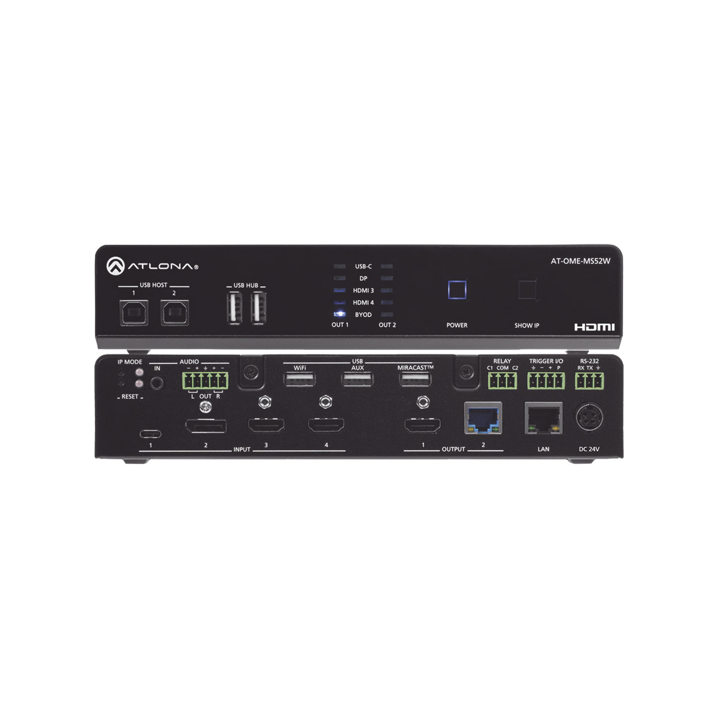 OMEGA 5X2 4K/UHD MULTIFORMAT MATRIX SWITCHER, WITH WIRELESS CASTING ,HDMI, USB-C, DISPLAY PORT, AND USB PASS THROUGH OVER HDBASET FOR EUROPE