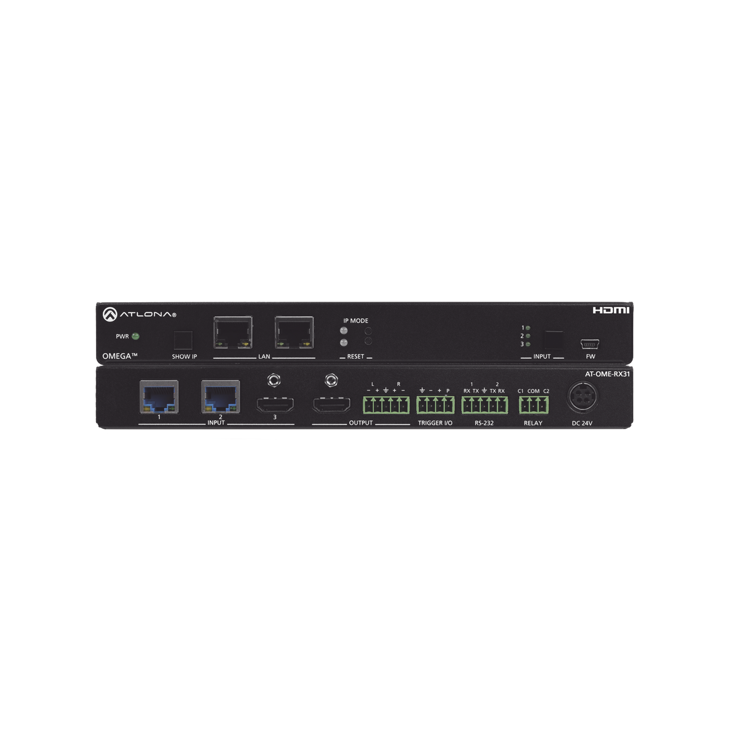 OMEGA 4K/UHD RECEVIER WITH DUAL HDBASET INPUTS ;  HDMI INPUT AND HDMI OUTPUT