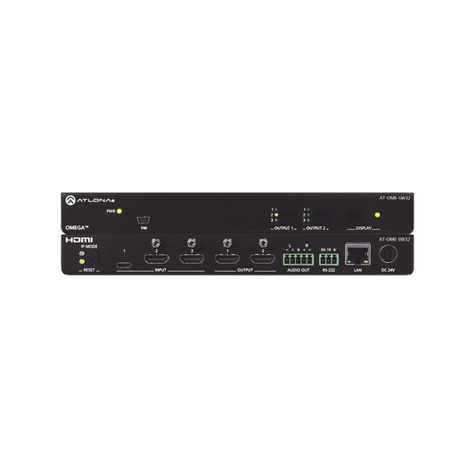 OMEGA MATRIX SWITCHER WITH 2X HDMI AND 1X USB-C AND 2X HDMI OUTPUTS.