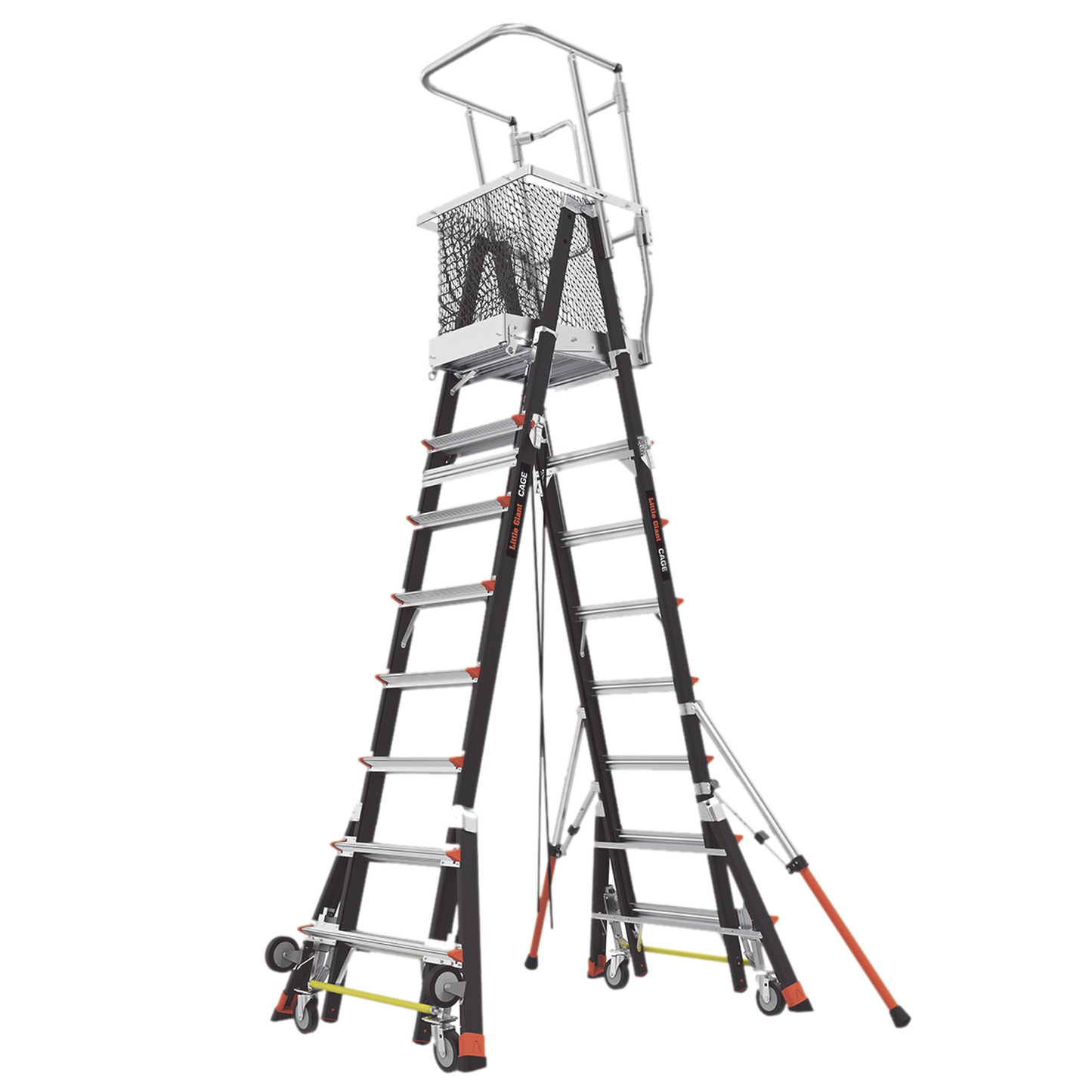 Escalera de Fibra de Vidrio con Jaula y Peldaños de Aluminio de 8'-14' (2.44 - 4.27 m). Sin Ajuste en Ruedas (RATCHET™ Leveler) (SKU:18515-240).