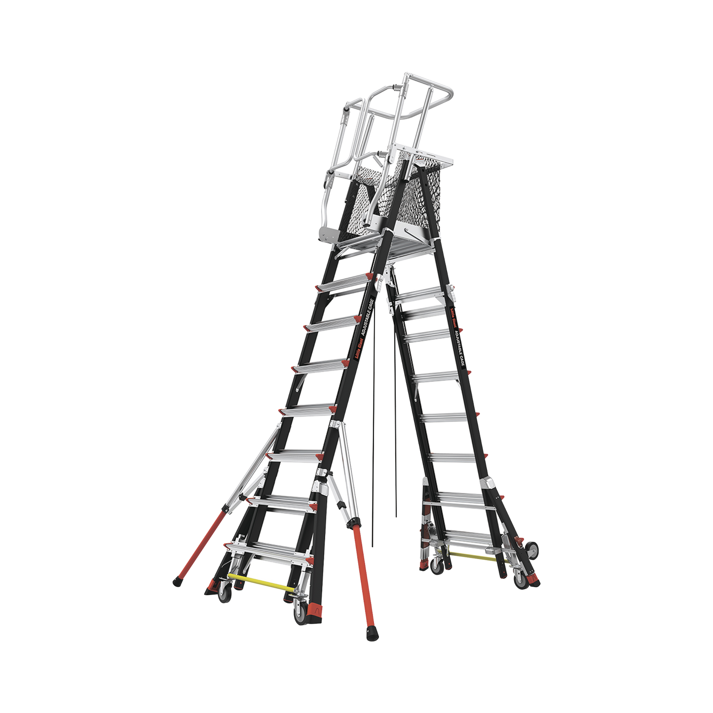 Escalera de Fibra de Vidrio  con Jaula de 8'-14' (2.44 - 4.27 m). Con Ajuste en Ruedas (RATCHET™ Leveler) (SKU:18515-817).