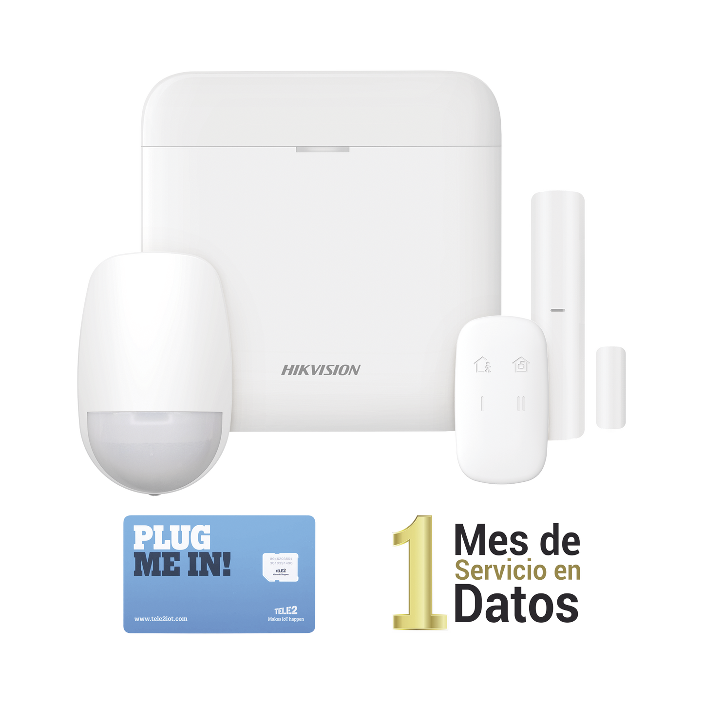 (AX PRO) KIT de Alarma AX PRO con GSM (3G/4G) / Incluye: 1 Hub con bateria de respaldo / 1 Sensor PIR / 1 Contacto Magnético / 1 Control Remoto /1 MICROSIM30M2M incluye 1 mes de servicio/ Wi-Fi / Compatible con Hik-Connect P2P
