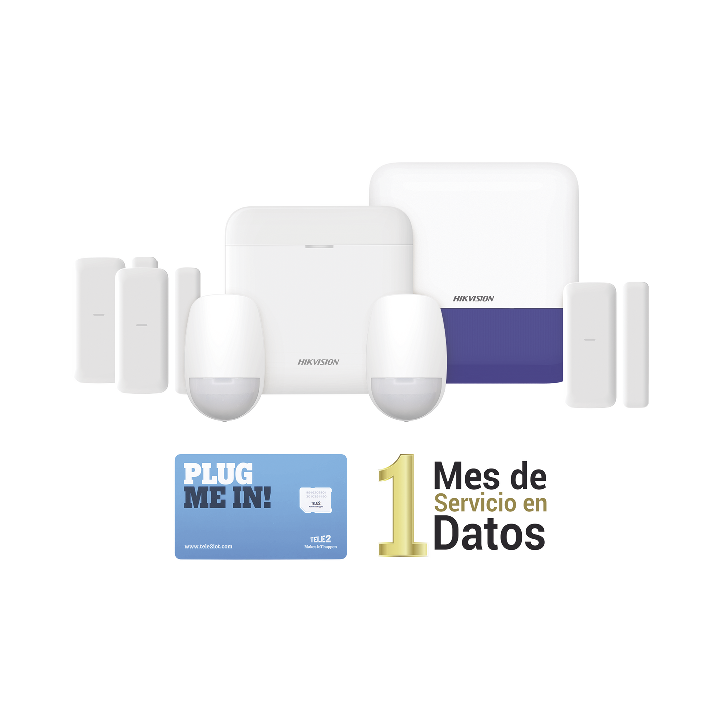 (AX PRO) KIT de Alarma AX PRO con GSM (3G/4G) / Incluye: 1 Hub / 2 Sensores PIR / 3 Contactos Magnéticos mini / 1 Control Remoto / 1 Sirena Inalambrica Exterior  / 1 WiFi / 1 MICROSIM30M2M con 1 mes de servicio/Compatible con Hik-Connect P2P