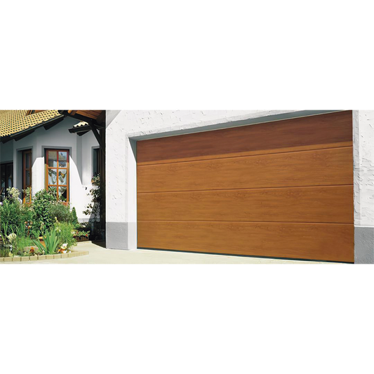 Puerta de Garage D/ Alta calidad / 8x8 pies / AISLADA / Estilo Americana / Imitacion Madera / Golden Oak / Linea Central .