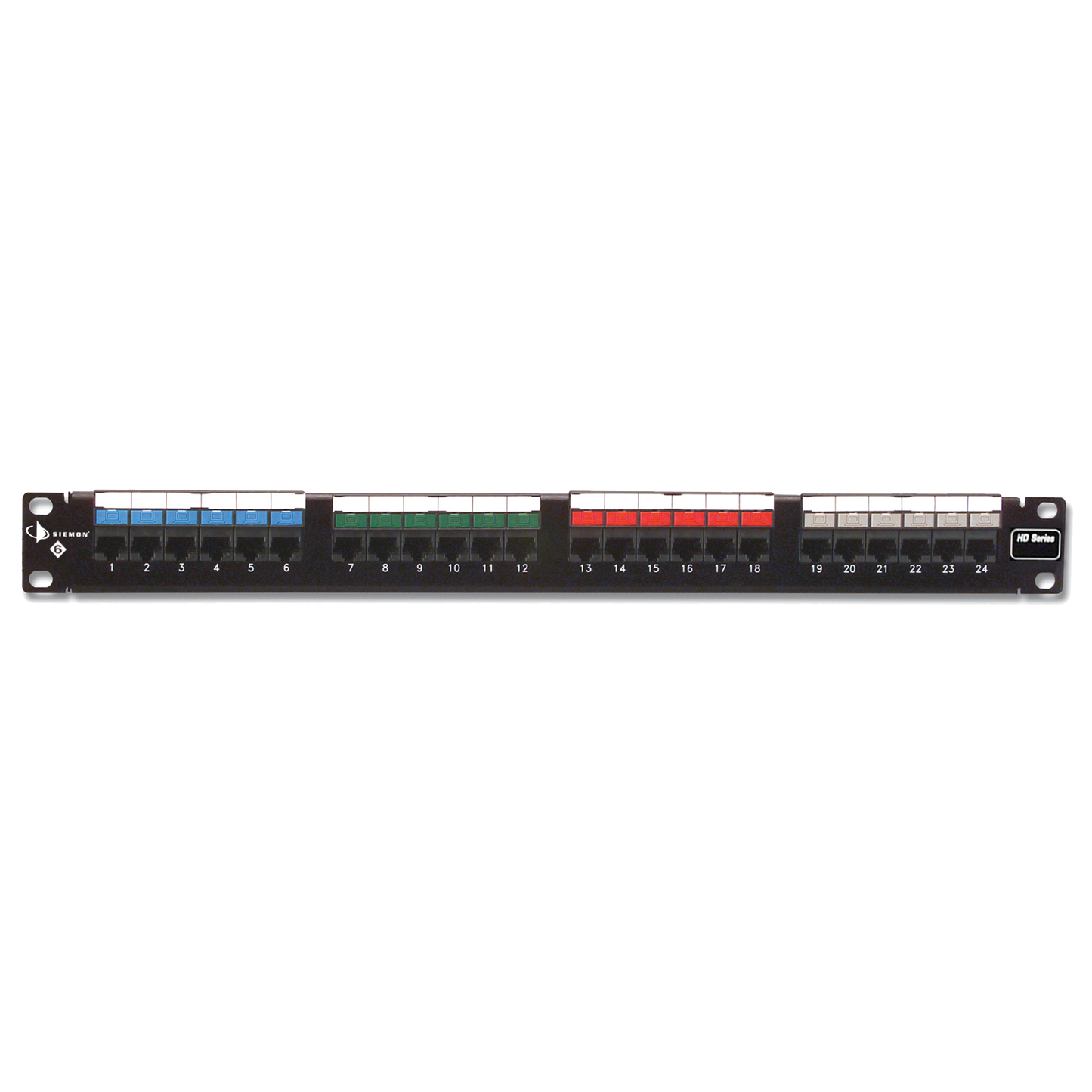 Patch Panel UTP HD6 de 24 puertos, Precargado con Jacks Categoría 6, Plano, 1UR