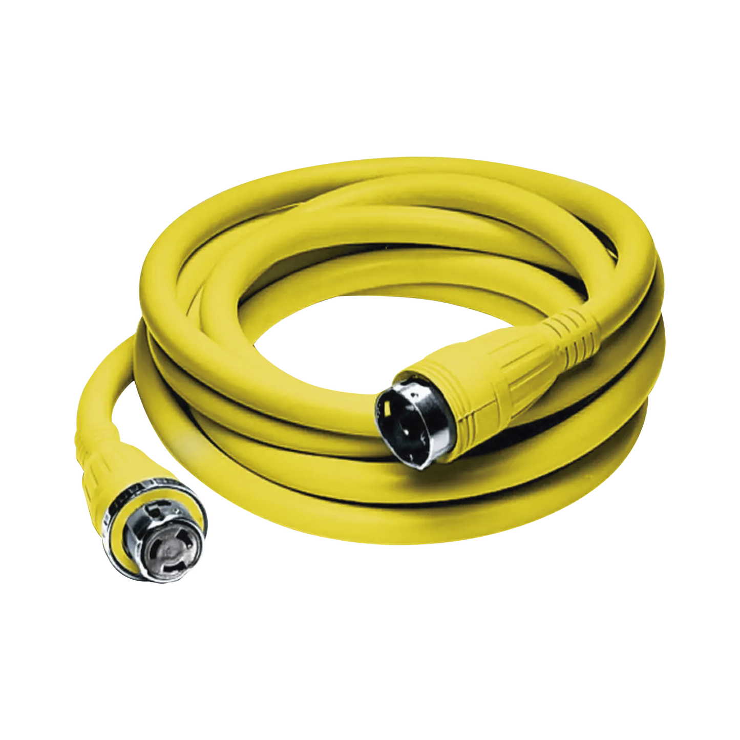 Conjunto de Cable con Extremos Macho y Hembra / 50 A 125/250 V CA / 3 Polos 4 Hilos / Color Amarillo / Grado Marino.
