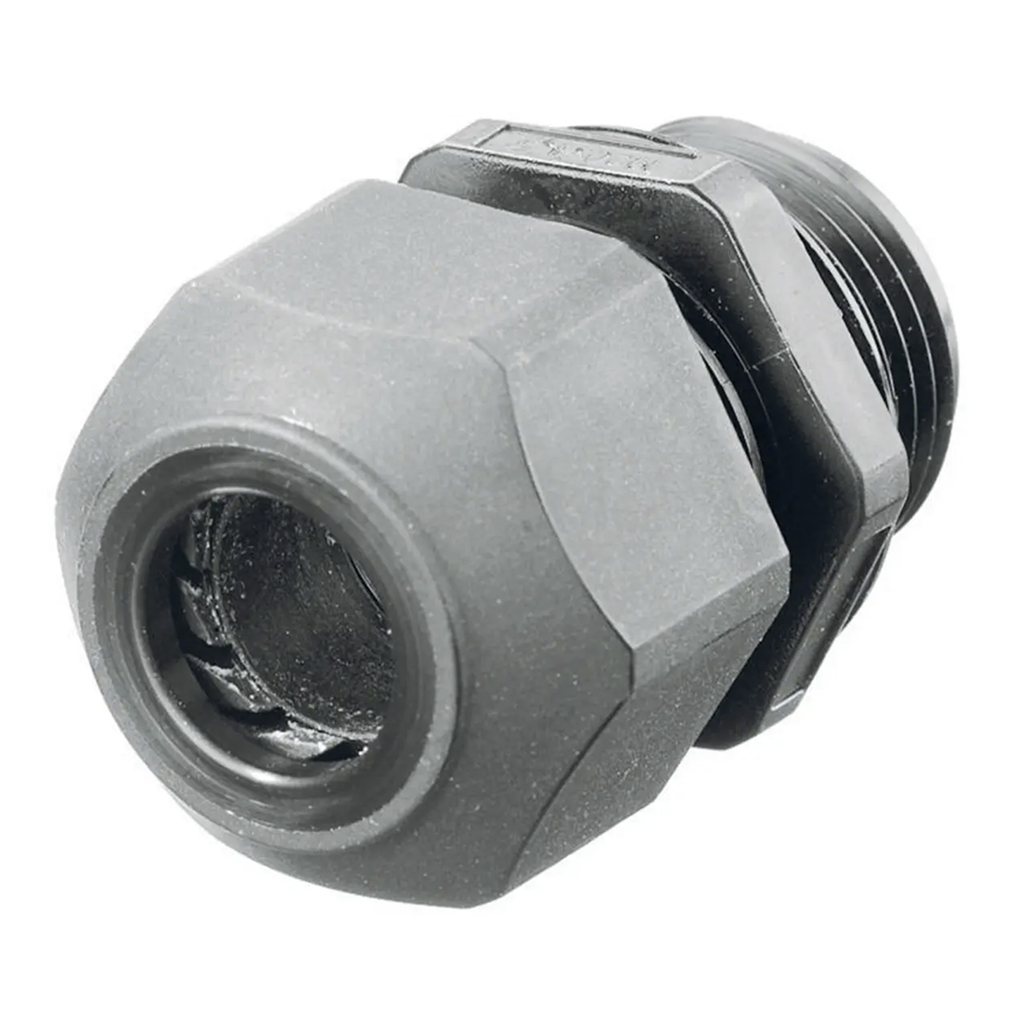 Conector de cable, estilo europeo para conductores de 0.18" a .31", para conduit 3/8", gris.