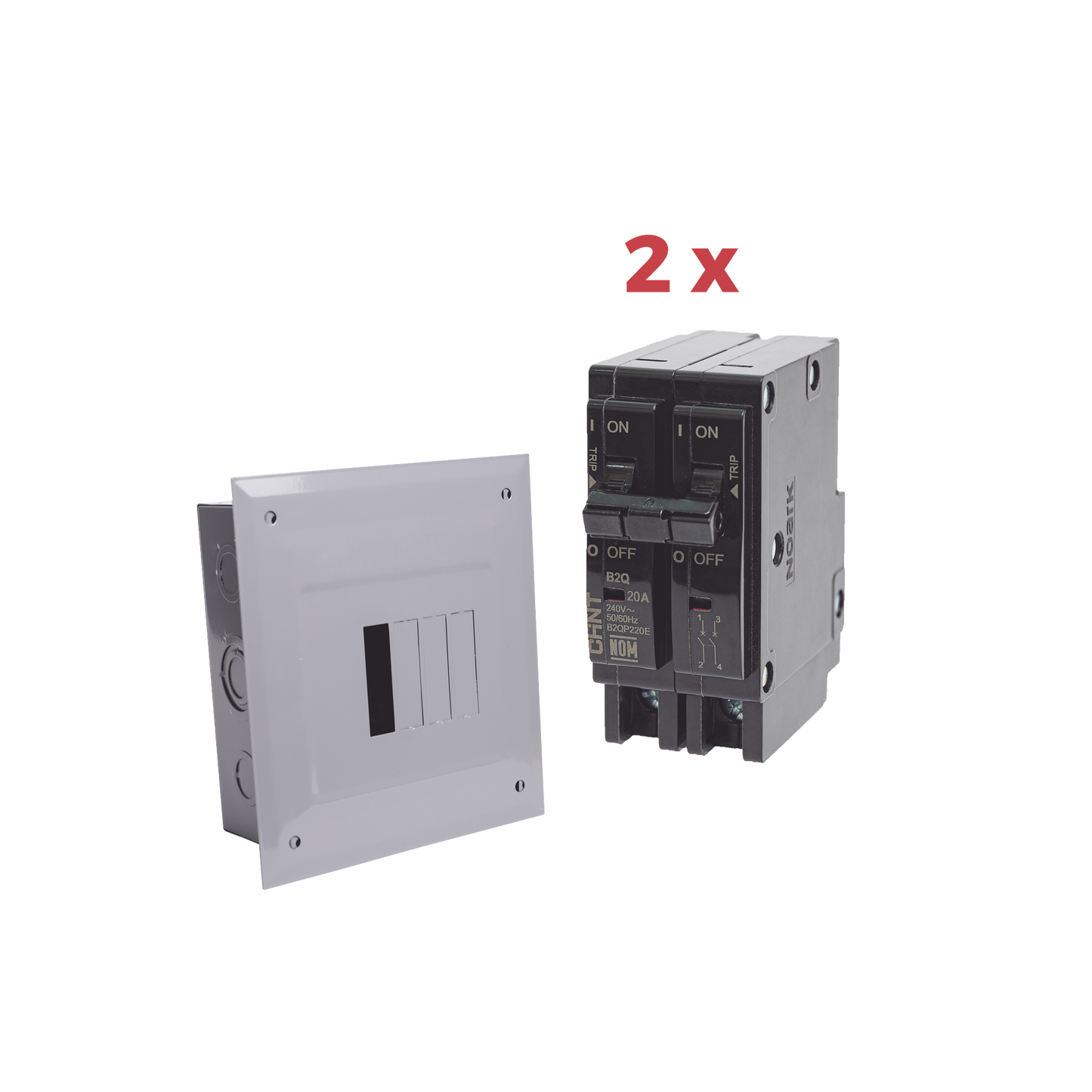 Kit Centro de Carga 4P para empotrar con 2 Interruptores Térmicos de 2 Polos, 20Amp 120/240Vca 10kA.