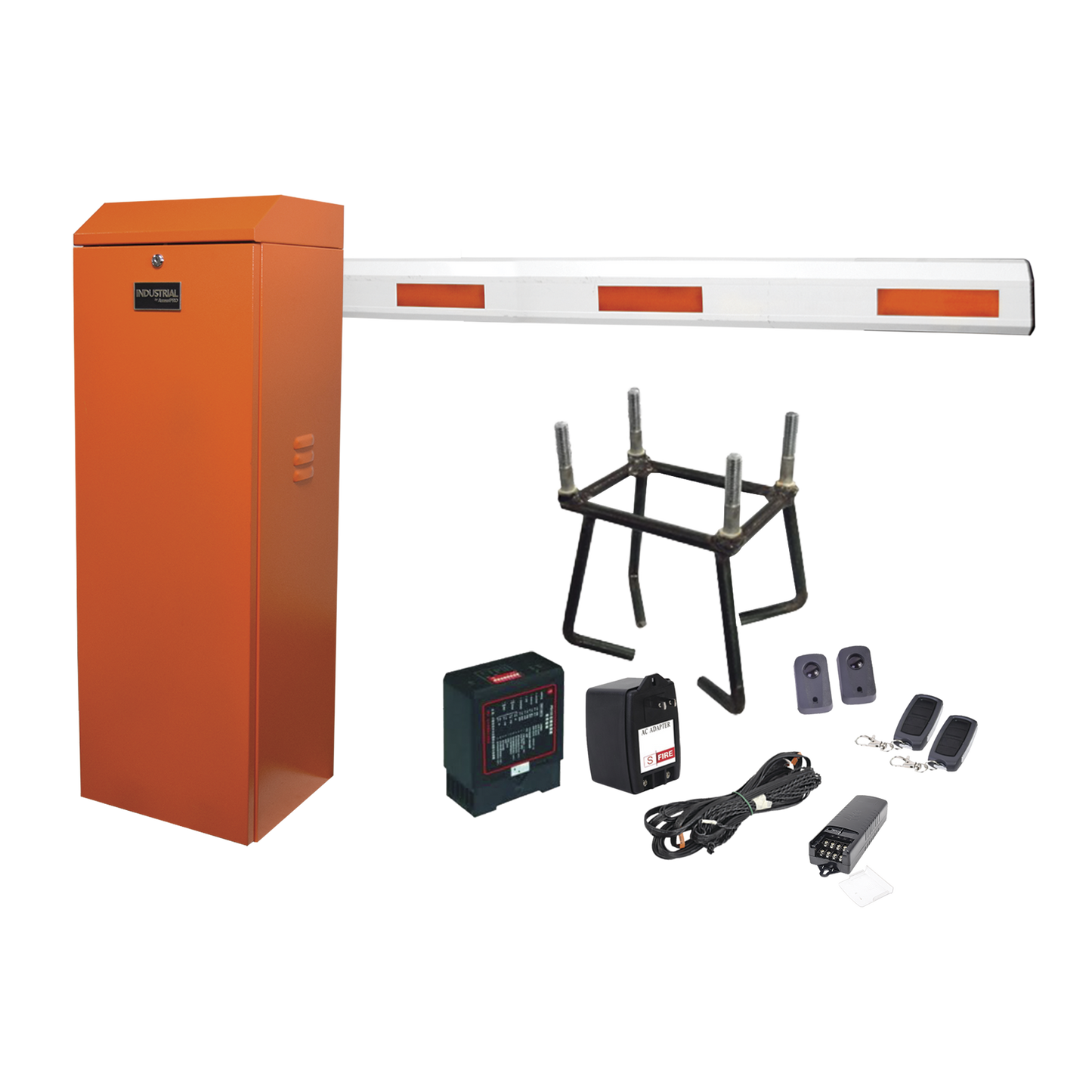Kit COMPLETO Barrera Derecha XBF naranja / 3M / Incluye Sensor de masa, Transformador, Lazo, Ancla, Fotoceldas y 2 Controles Inalámbricos