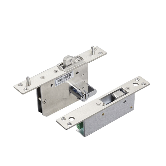 Cerradura eléctrica para puertas corredizas tipo gancho / apertura con llave ambos lados / Cerrada en caso de falla/ IP65