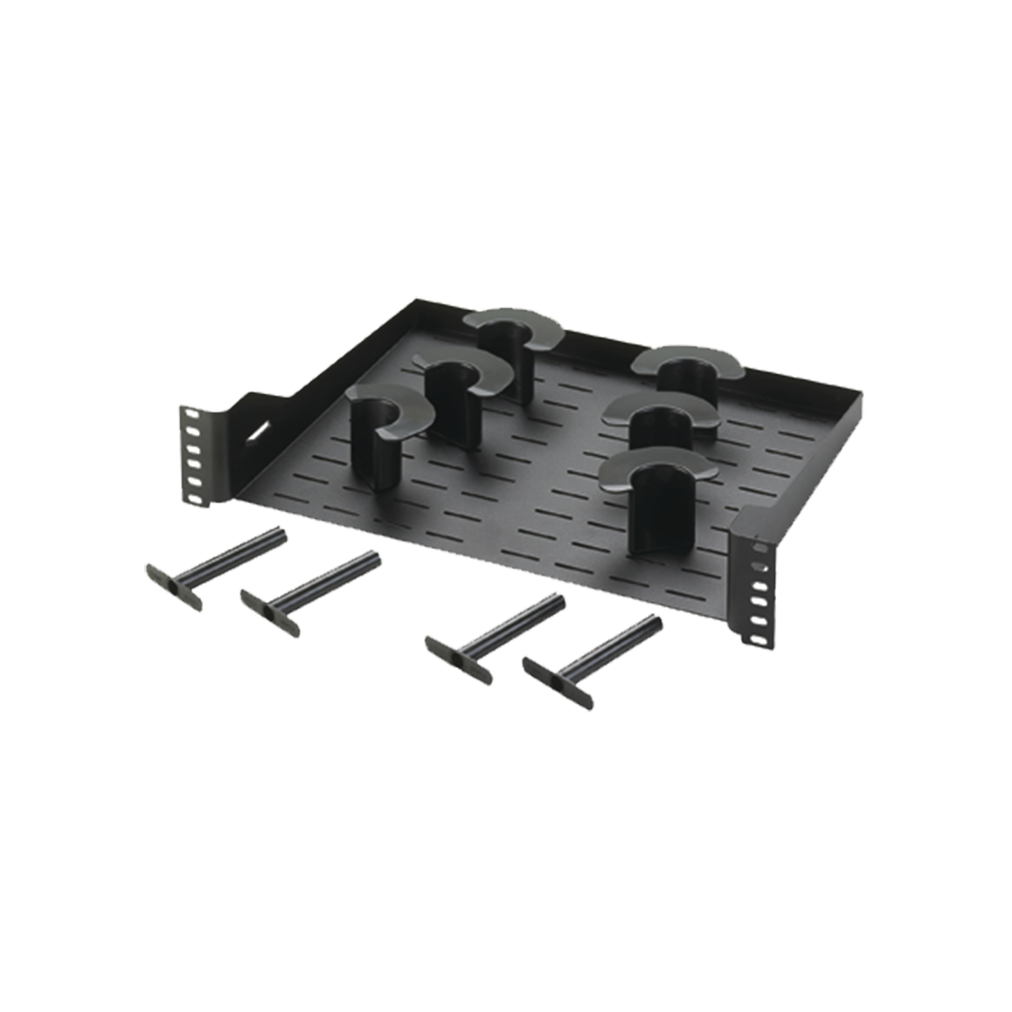 Charola Ventilada Para Administración de Cable en Racks o Gabinetes, con 6 Postes para Control de Holgura, de 19in, 2 UR, Color Negro