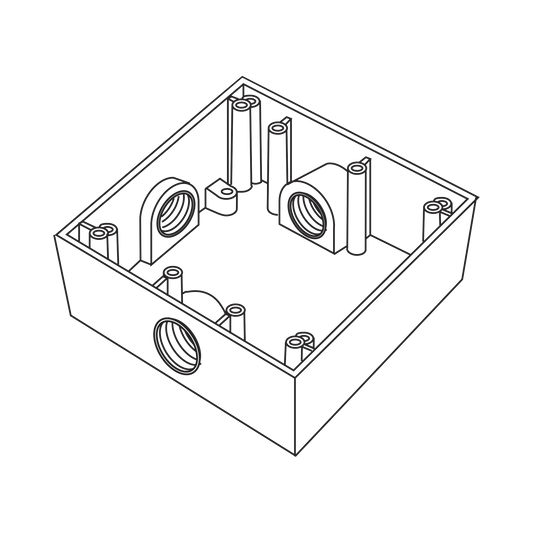 Caja Cuadrada de 3/4" (19.05 mm) a Prueba de Intemperie/ Cuenta con 3 bocas.