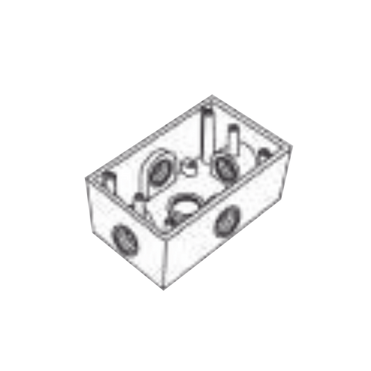 Caja Condulet FS de 1" (25.4 mm) con cinco bocas a prueba de intemperie.