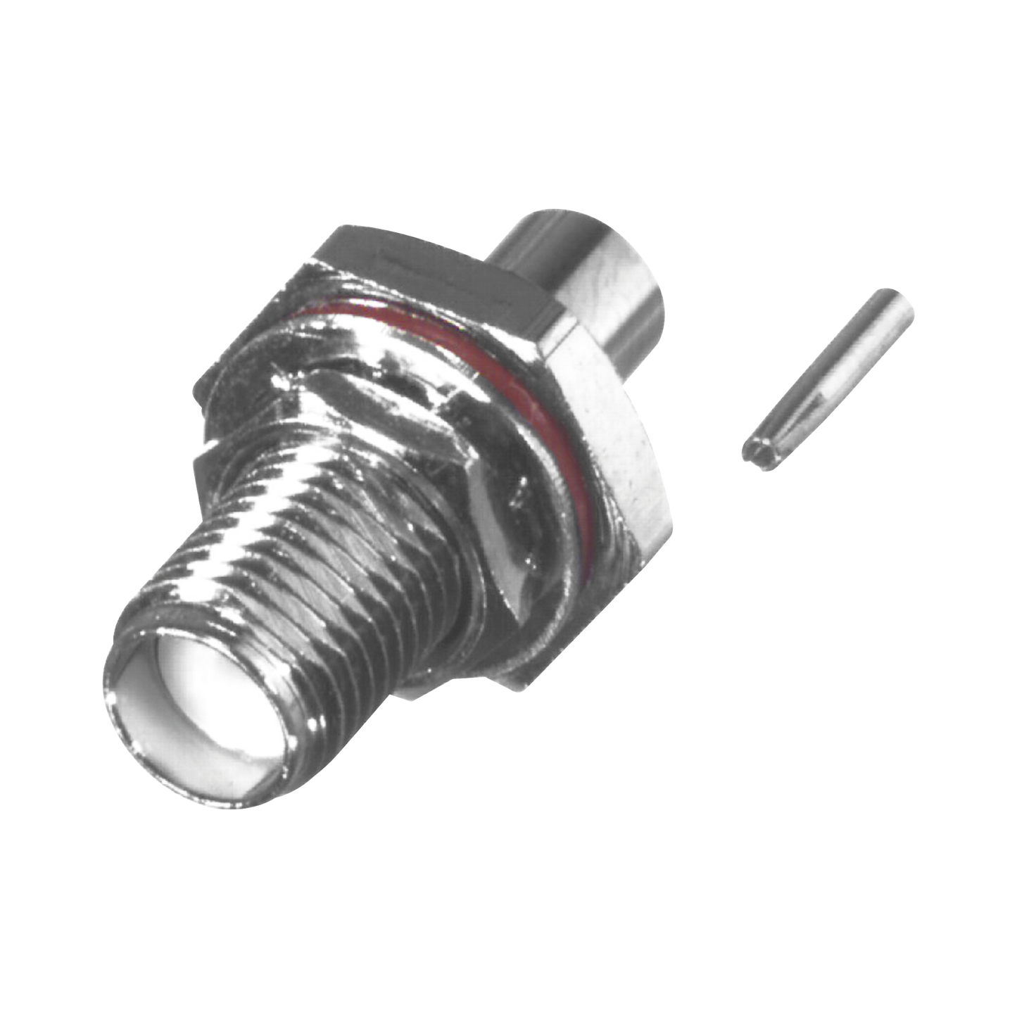 Conector SMA Hembra, Hermético, para Montaje de Panel Trasero, en Cable Semi-Rígido de 0.047" de Diámetro, Grupo SR0, Oro/ Oro/ Teflón.