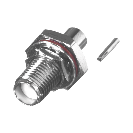 Conector SMA Hembra, Hermético, para Montaje de Panel Trasero, en Cable Semi-Rígido de 0.047" de Diámetro, Grupo SR0, Oro/ Oro/ Teflón.