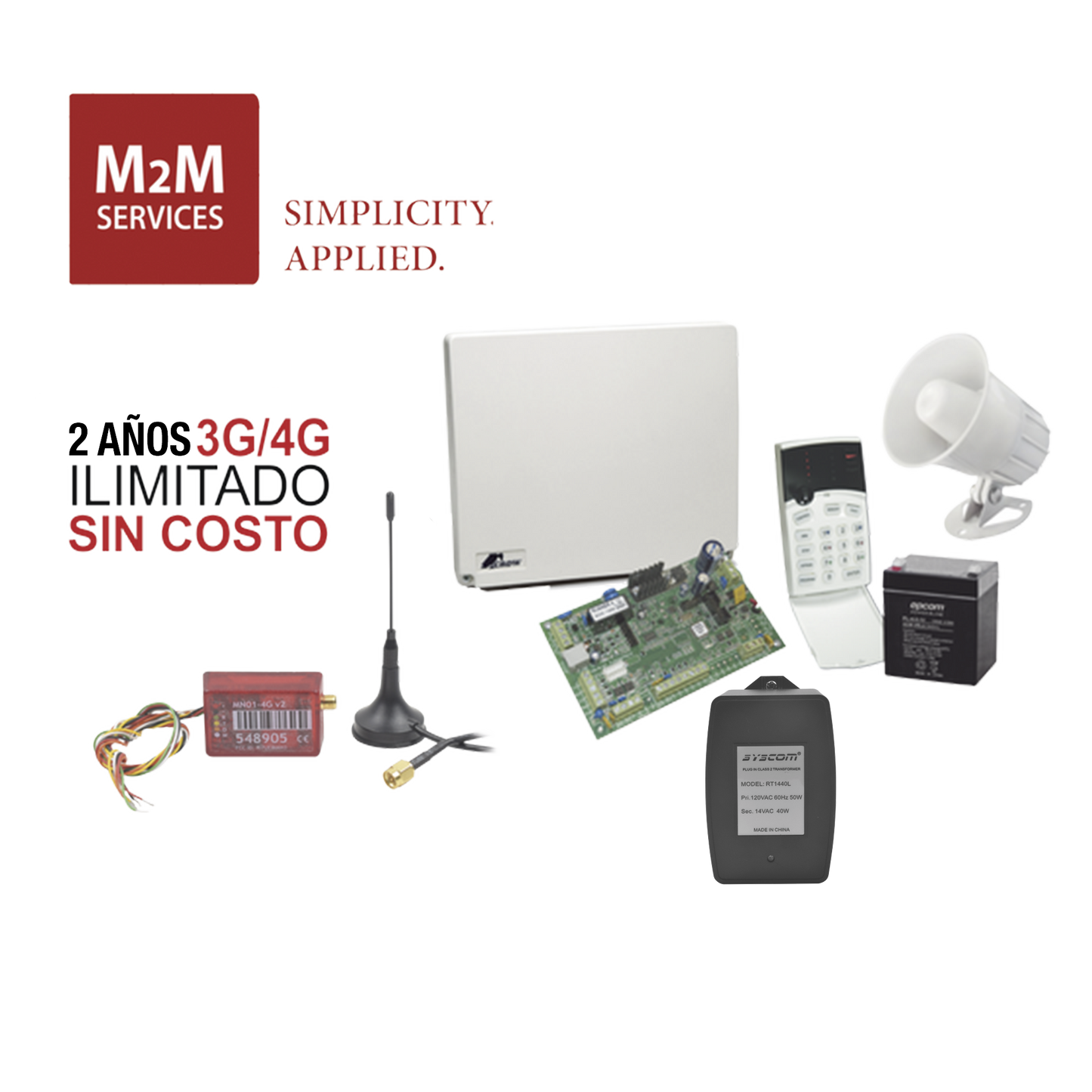 (2 Años 4G ILIMITADO INCLUIDO) Kit Alarma Runner4/8, comunicador MN02LTEMV3, incluye teclado de leds, batería, transformador y gabinete