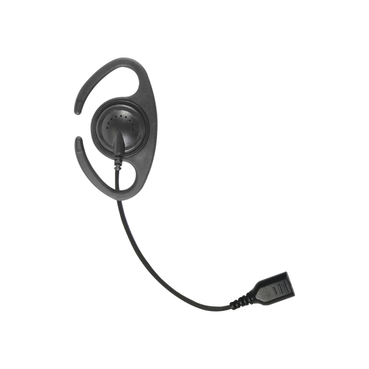 ?Auriculares de gancho en forma de "C" con cable de fibra trenzada y conector SNAP. Requiere micrófono de solapa de 1 o 2 hilos de la Serie SNAP.