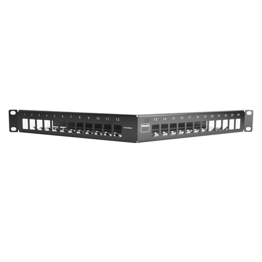 Patch Panel TERA-MAX de 24 Puertos, Modular, Angulado, Color Negro, 1UR