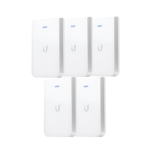 5 Access Point UniFI doble banda, cobertura 180°, MIMO 2x2 de pared para habitaciones de hotel.