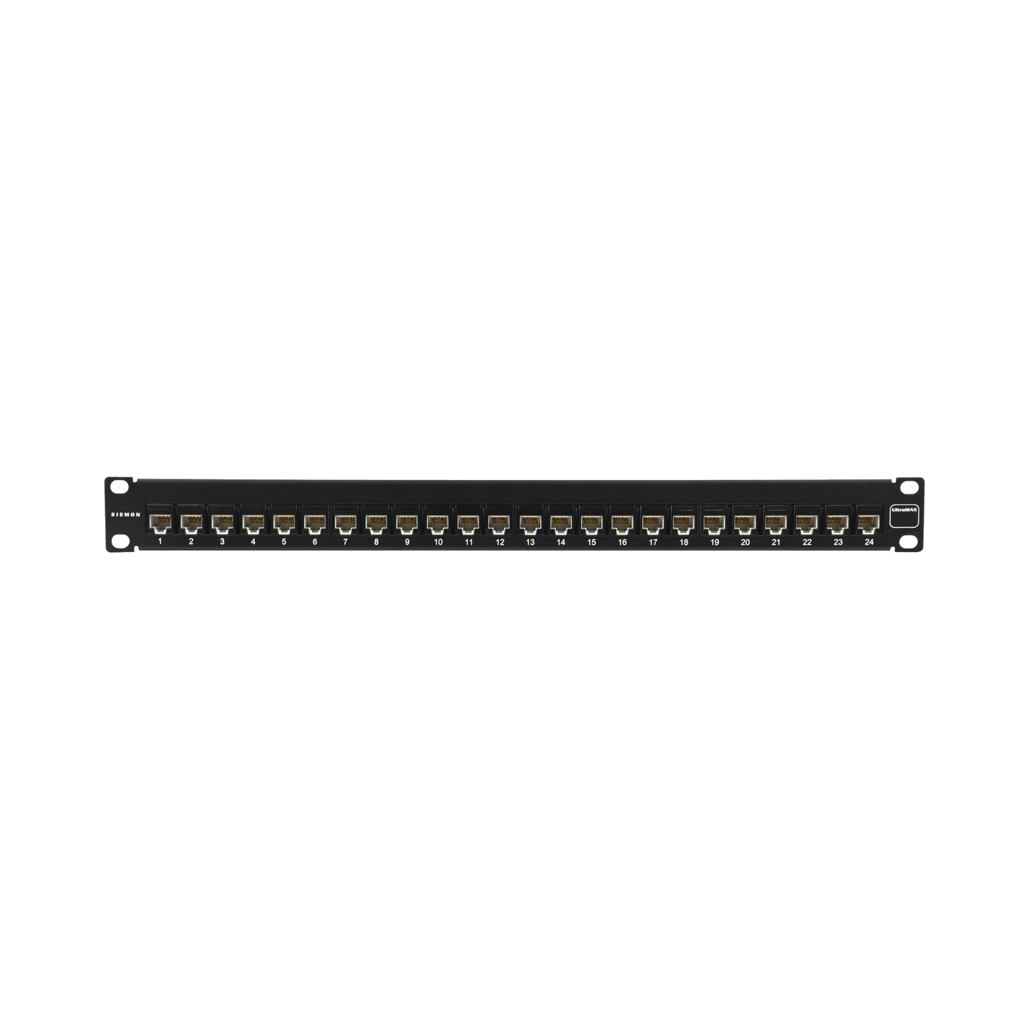 Patch Panel UltraMAX. UTP, Precargado con Jacks Cat6A, 24 Puertos, Plano, 1U