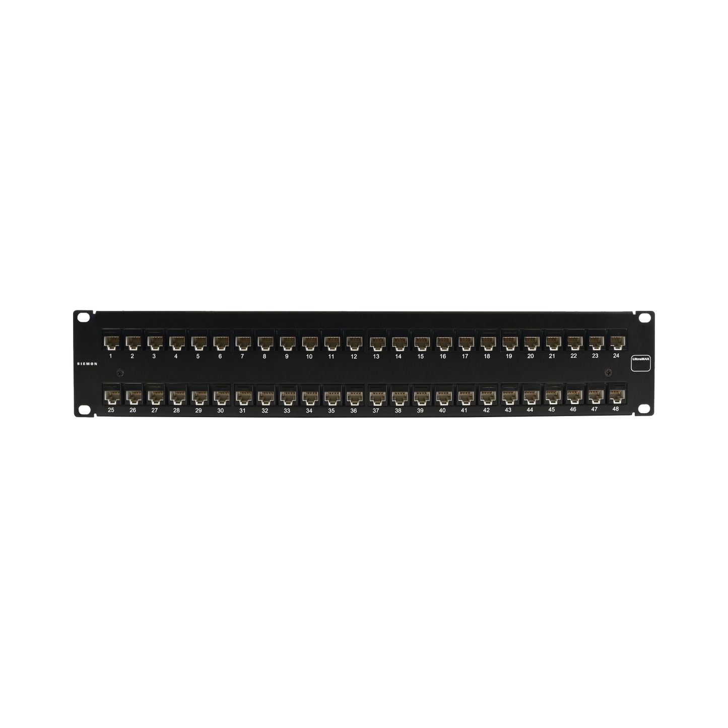 Patch Panel UltraMAX. UTP, Precargado con Jacks Cat6A, 48 Puertos, Plano, 2U