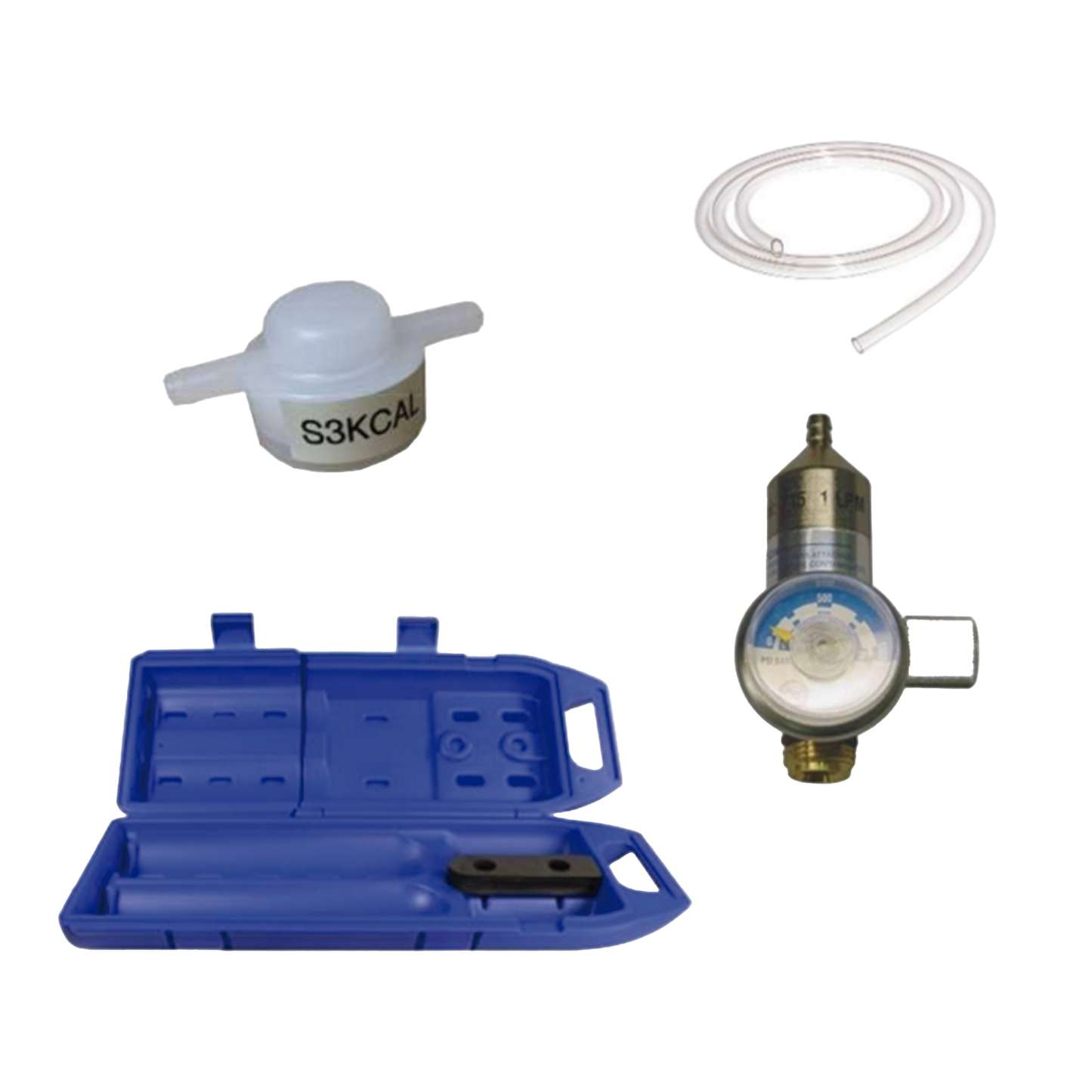 Kit de calibración para equipo detector con sensor para gas tóxico, incluye: tubing, adaptador de flujo, regulador con flujo de 0.3 LPM y estuche de transporte